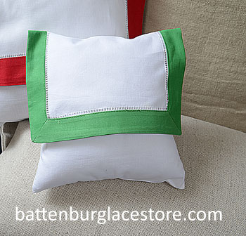 Envelope Pillow.Baby size 8 in. White with MINT GREEN Trim. - Click Image to Close